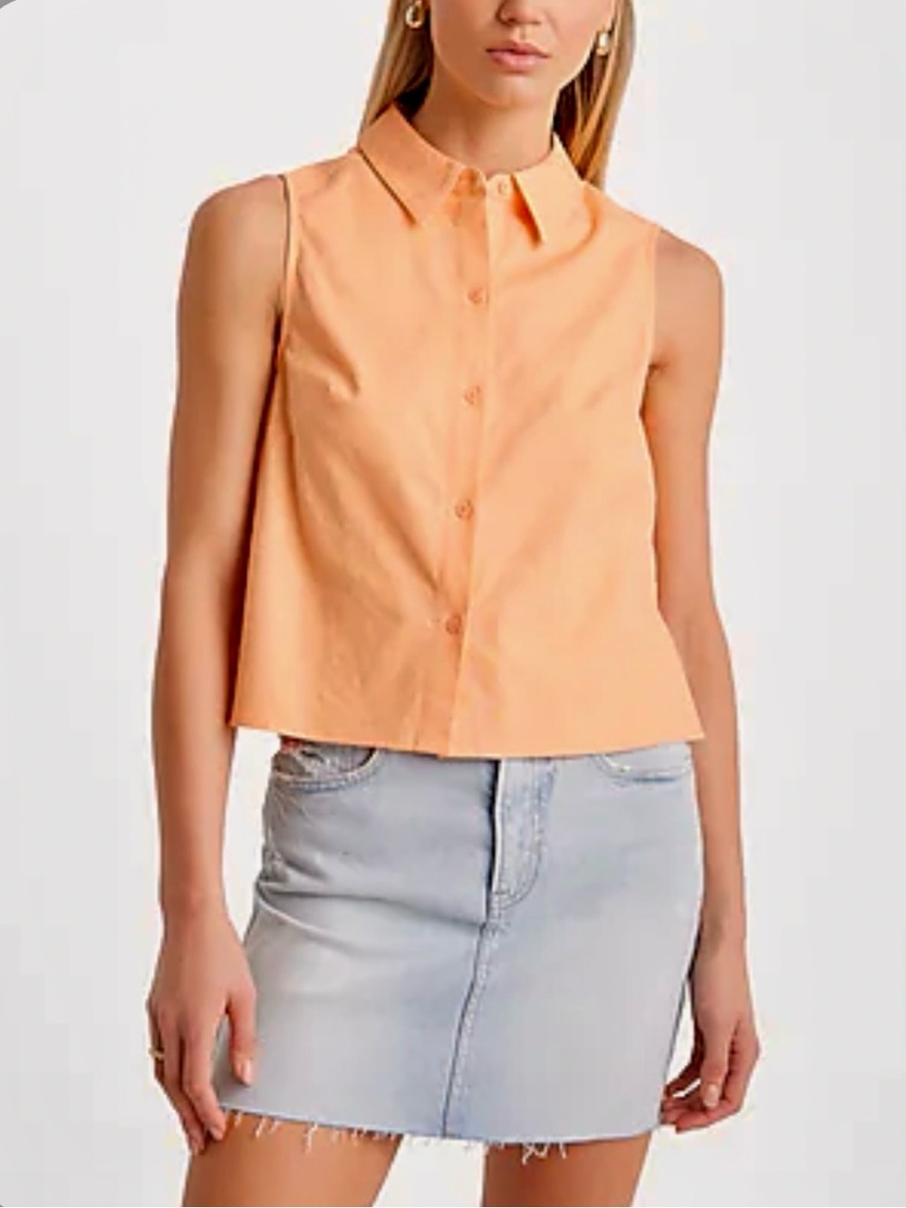 Express Orange Linen-Blend Sleeveless Portofino Shirt
